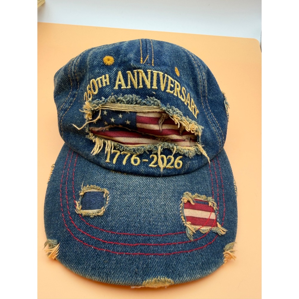 USA 250th Anniversary 1776-2026 Distressed Denim American Flag Baseball Hat